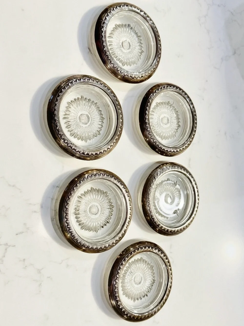 6 Sterling silver rimmed coasters